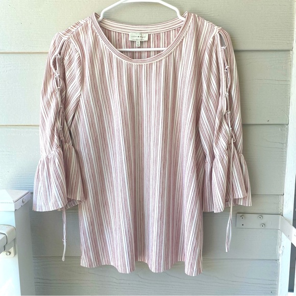 Lucky Brand Tops - LUCKY BRAND Vertical Stripe Lace Up Flutter Sleeve Blouse